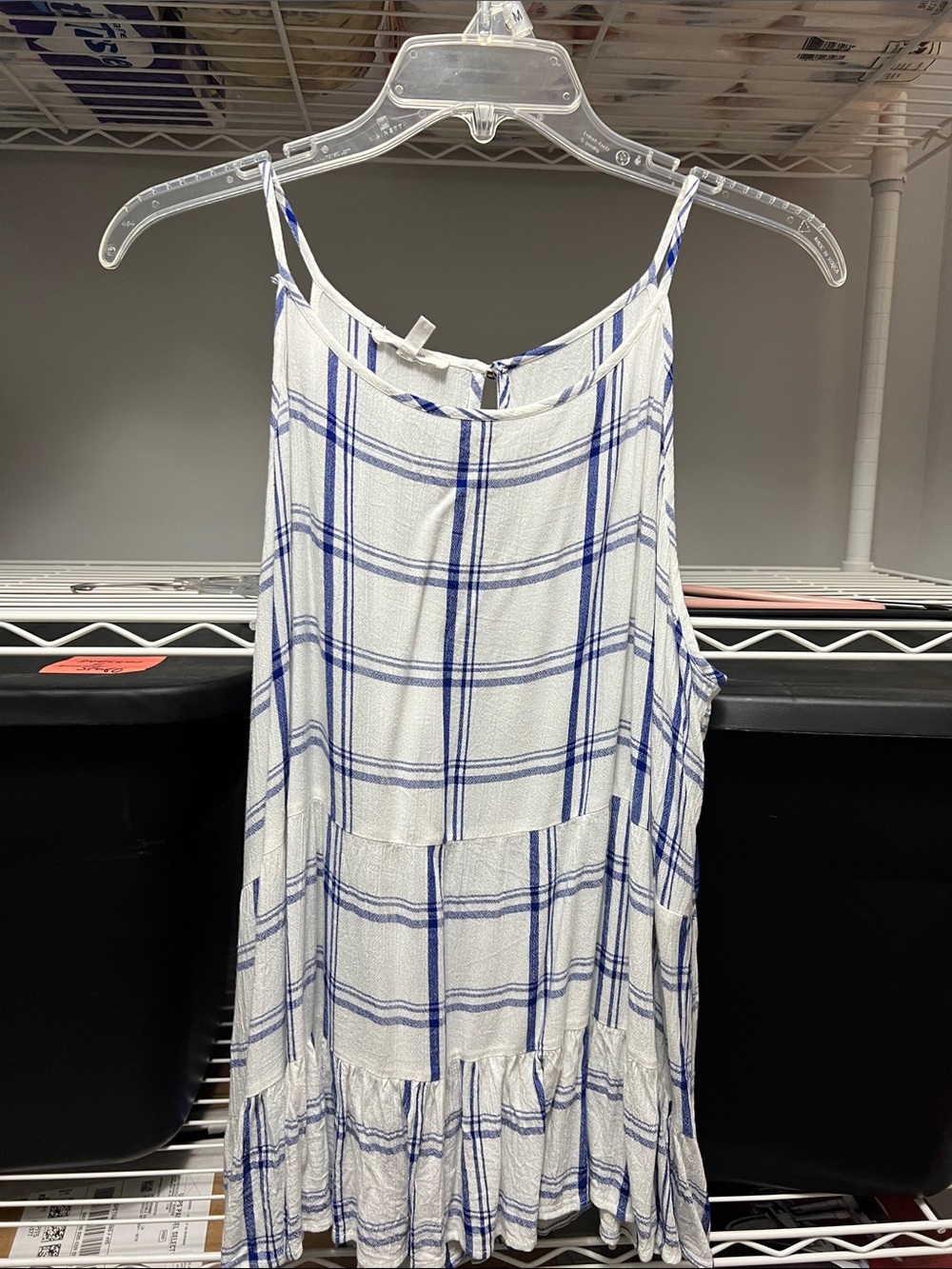 Maurices White and Blue Plaid Tiered Maxi Dress